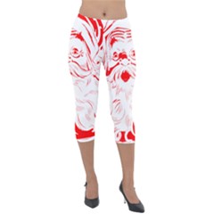 Santa Claus Red Christmas Lightweight Velour Capri Leggings  by Modalart