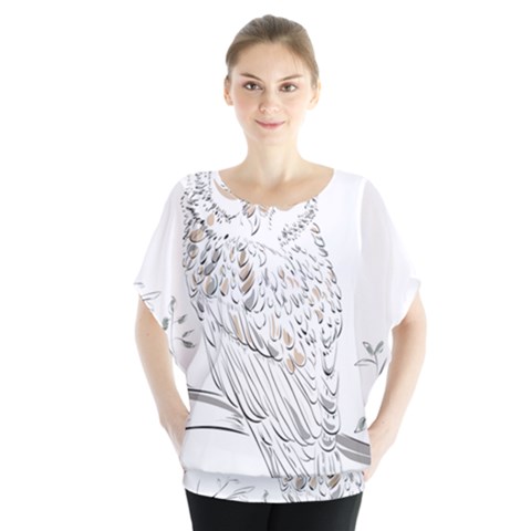 Owl Bird Wildlife Bird Of Prey Batwing Chiffon Blouse by Modalart