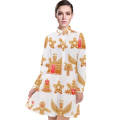 Gingerbread Food Snack Seasonal Long Sleeve Chiffon Shirt Dress by Modalart