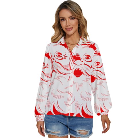 Santa Claus Red Christmas Women s Long Sleeve Button Up Shirt by Modalart