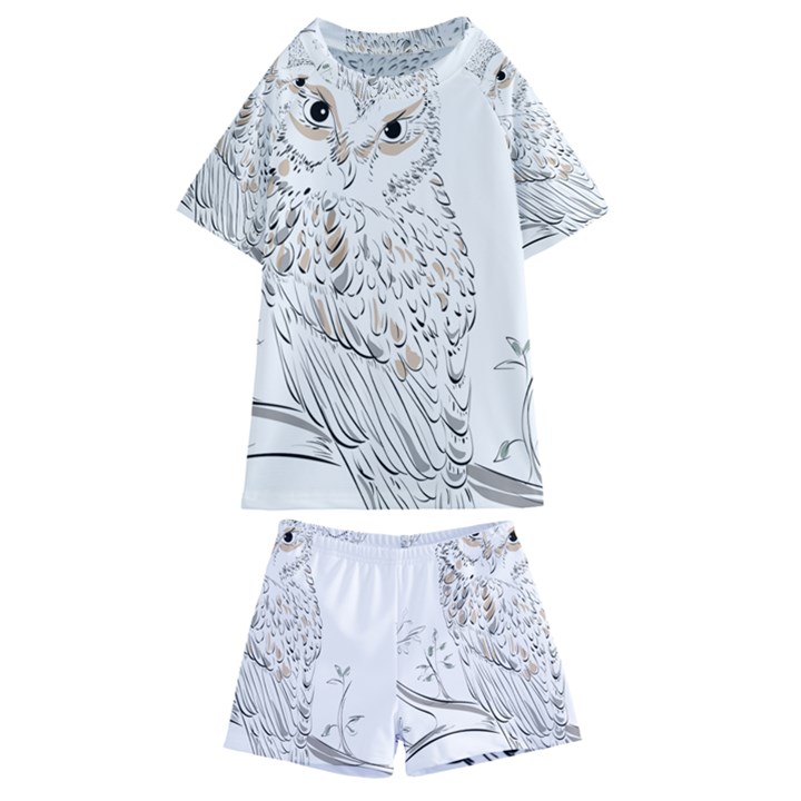 Owl Bird Wildlife Bird Of Prey Kids  Swim T-Shirt and Shorts Set