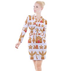 Gingerbread Food Snack Seasonal Button Long Sleeve Dress by Modalart