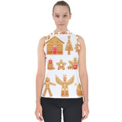 Gingerbread Food Snack Seasonal Mock Neck Shell Top by Modalart