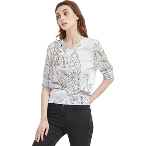 Owl Bird Wildlife Bird Of Prey Quarter Sleeve Blouse by Modalart