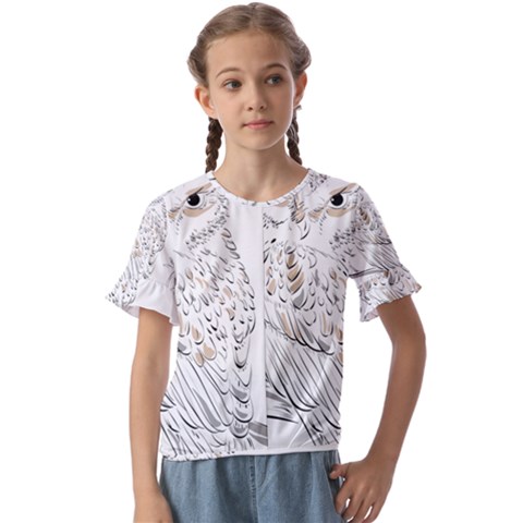 Owl Bird Wildlife Bird Of Prey Kids  Cuff Sleeve Scrunch Bottom T-shirt by Modalart