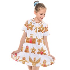 Gingerbread Food Snack Seasonal Kids  Short Sleeve Shirt Dress by Modalart