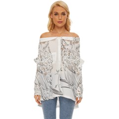 Owl Bird Wildlife Bird Of Prey Off Shoulder Chiffon Pocket Shirt by Modalart