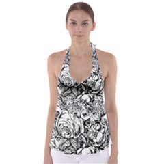 Roses Bouquet Flowers Sketch Tie Back Tankini Top by Modalart