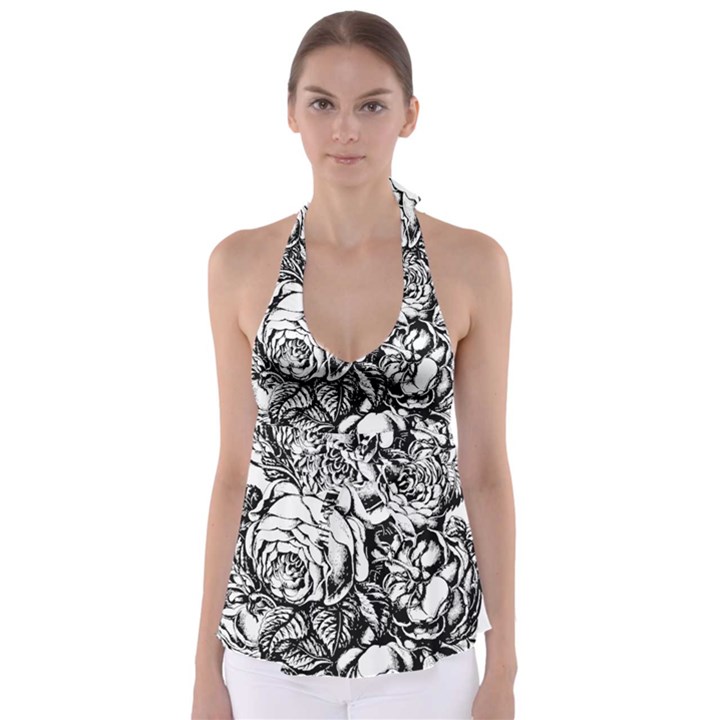 Roses Bouquet Flowers Sketch Tie Back Tankini Top