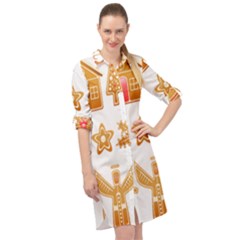 Gingerbread Food Snack Seasonal Long Sleeve Mini Shirt Dress by Modalart