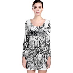 Roses Bouquet Flowers Sketch Long Sleeve Velvet Bodycon Dress by Modalart