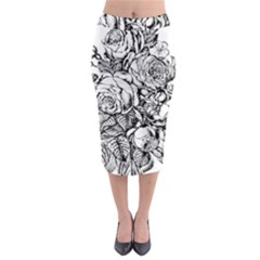 Roses Bouquet Flowers Sketch Midi Pencil Skirt by Modalart