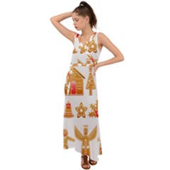 Gingerbread Food Snack Seasonal V-neck Chiffon Maxi Dress by Modalart