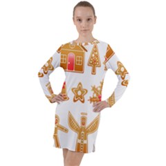 Gingerbread Food Snack Seasonal Long Sleeve Hoodie Dress