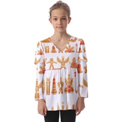 Gingerbread Food Snack Seasonal Kids  V Neck Casual Top by Modalart