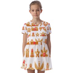 Gingerbread Food Snack Seasonal Kids  Short Sleeve Pinafore Style Dress by Modalart