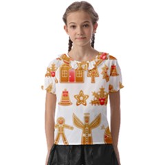 Gingerbread Food Snack Seasonal Kids  Frill Chiffon Blouse by Modalart