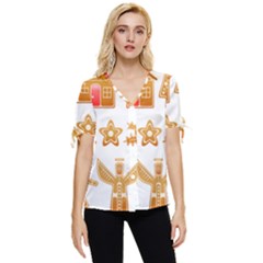 Gingerbread Food Snack Seasonal Bow Sleeve Button Up Top