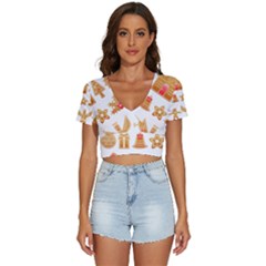 Gingerbread Food Snack Seasonal V-neck Crop Top by Modalart