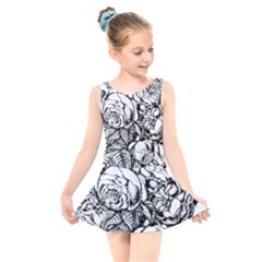 Roses Bouquet Flowers Sketch Kids  Skater Dress Swimsuit by Modalart