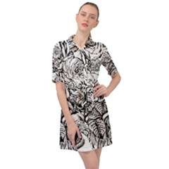 Roses Bouquet Flowers Sketch Belted Shirt Dress