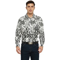 Roses Bouquet Flowers Sketch Men s Long Sleeve Pocket Shirt  by Modalart