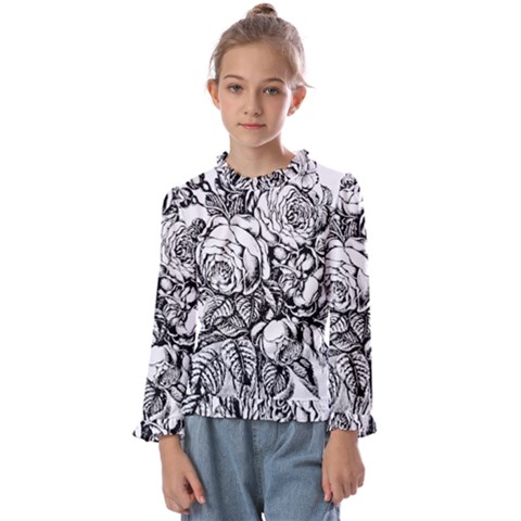 Roses Bouquet Flowers Sketch Kids  Frill Detail T-shirt by Modalart