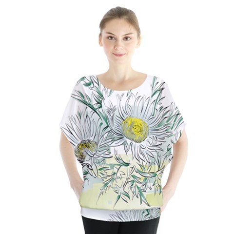 Thistle Alpine Flower Flower Plant Batwing Chiffon Blouse by Modalart