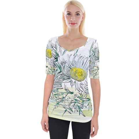 Thistle Alpine Flower Flower Plant Wide Neckline T-shirt by Modalart