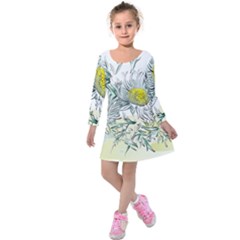 Thistle Alpine Flower Flower Plant Kids  Long Sleeve Velvet Dress by Modalart