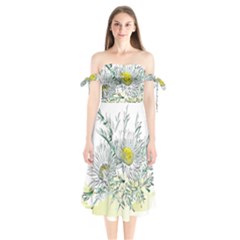 Thistle Alpine Flower Flower Plant Shoulder Tie Bardot Midi Dress by Modalart