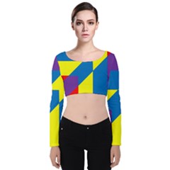 Colorful Red Yellow Blue Purple Velvet Long Sleeve Crop Top by Grandong