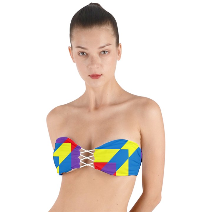 Colorful Red Yellow Blue Purple Twist Bandeau Bikini Top