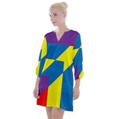 Colorful Red Yellow Blue Purple Open Neck Shift Dress by Grandong