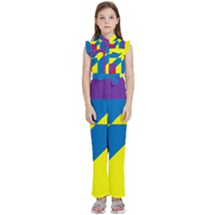 Colorful Red Yellow Blue Purple Kids  Sleeveless Ruffle Edge Band Collar Chiffon One Piece by Grandong