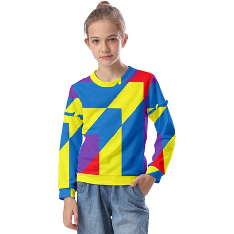 Colorful Red Yellow Blue Purple Kids  Long Sleeve T-shirt With Frill  by Grandong