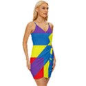 Colorful Red Yellow Blue Purple Wrap Tie Front Dress View3