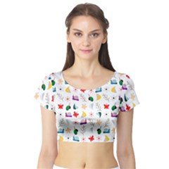 Snail Butterfly Pattern Seamless Short Sleeve Crop Top by Bedest