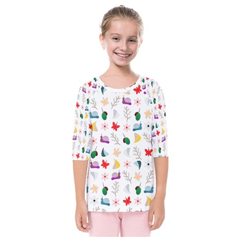 Snail Butterfly Pattern Seamless Kids  Quarter Sleeve Raglan T-shirt by Bedest