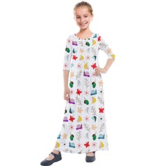 Snail Butterfly Pattern Seamless Kids  Quarter Sleeve Maxi Dress by Bedest