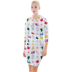 Snail Butterfly Pattern Seamless Quarter Sleeve Hood Bodycon Dress by Bedest