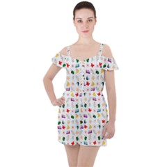 Snail Butterfly Pattern Seamless Ruffle Cut Out Chiffon Playsuit by Bedest