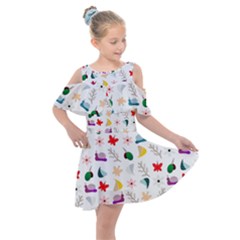 Snail Butterfly Pattern Seamless Kids  Shoulder Cutout Chiffon Dress by Bedest