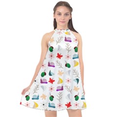 Snail Butterfly Pattern Seamless Halter Neckline Chiffon Dress  by Bedest