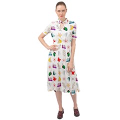 Snail Butterfly Pattern Seamless Keyhole Neckline Chiffon Dress by Bedest