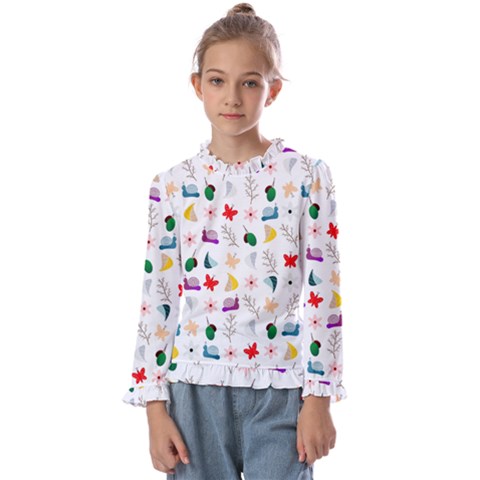 Snail Butterfly Pattern Seamless Kids  Frill Detail T-shirt by Bedest