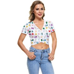 Snail Butterfly Pattern Seamless Short Sleeve Foldover T-shirt by Bedest