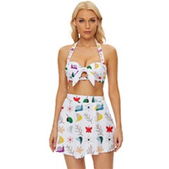 Snail Butterfly Pattern Seamless Vintage Style Bikini Top And Skirt Set 