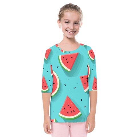 Watermelon Fruit Slice Kids  Quarter Sleeve Raglan T-shirt by Bedest