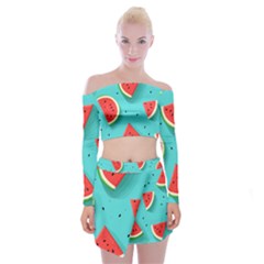 Watermelon Fruit Slice Off Shoulder Top With Mini Skirt Set by Bedest